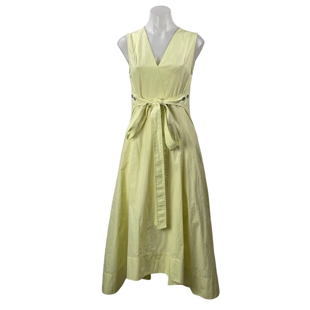 3.1 Phillip Lim Yellow Sleeveless V neck Tie Waist Pleated A Line Midi Dress 2